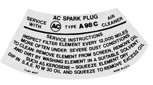 Air Cleaner Service Instuctions Decal  65-70 Gto Firebird 1