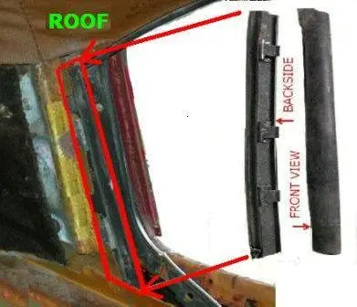 Roof To Quarter Glass Seal, 70-2 Ch Sk, Hdtp, Lh, Inner, Upper, 13" Long, Used 1