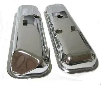 Valve Covers, Chrome, Slanted Corner, Big Block With Drippers, Repro, Pair 1