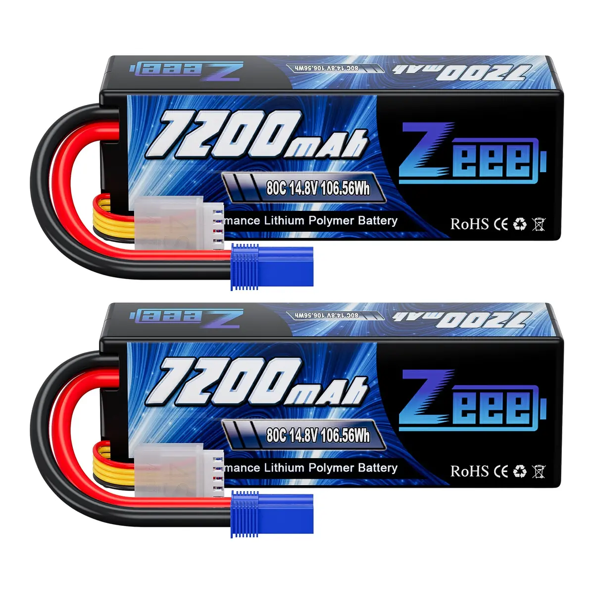 Zeee 4S Lipo Battery 7200Mah 14.8V 80C With Ec5 Connector Hard Case For Rc Car Rc Racing Models(2 Pack) 1
