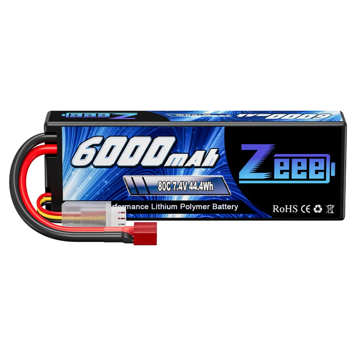 Zeee 2S Lipo Battery 6000Mah 7.4V 80C Hard Case With Deans Connector For 1/8 1/10 Scale Rc Car 1