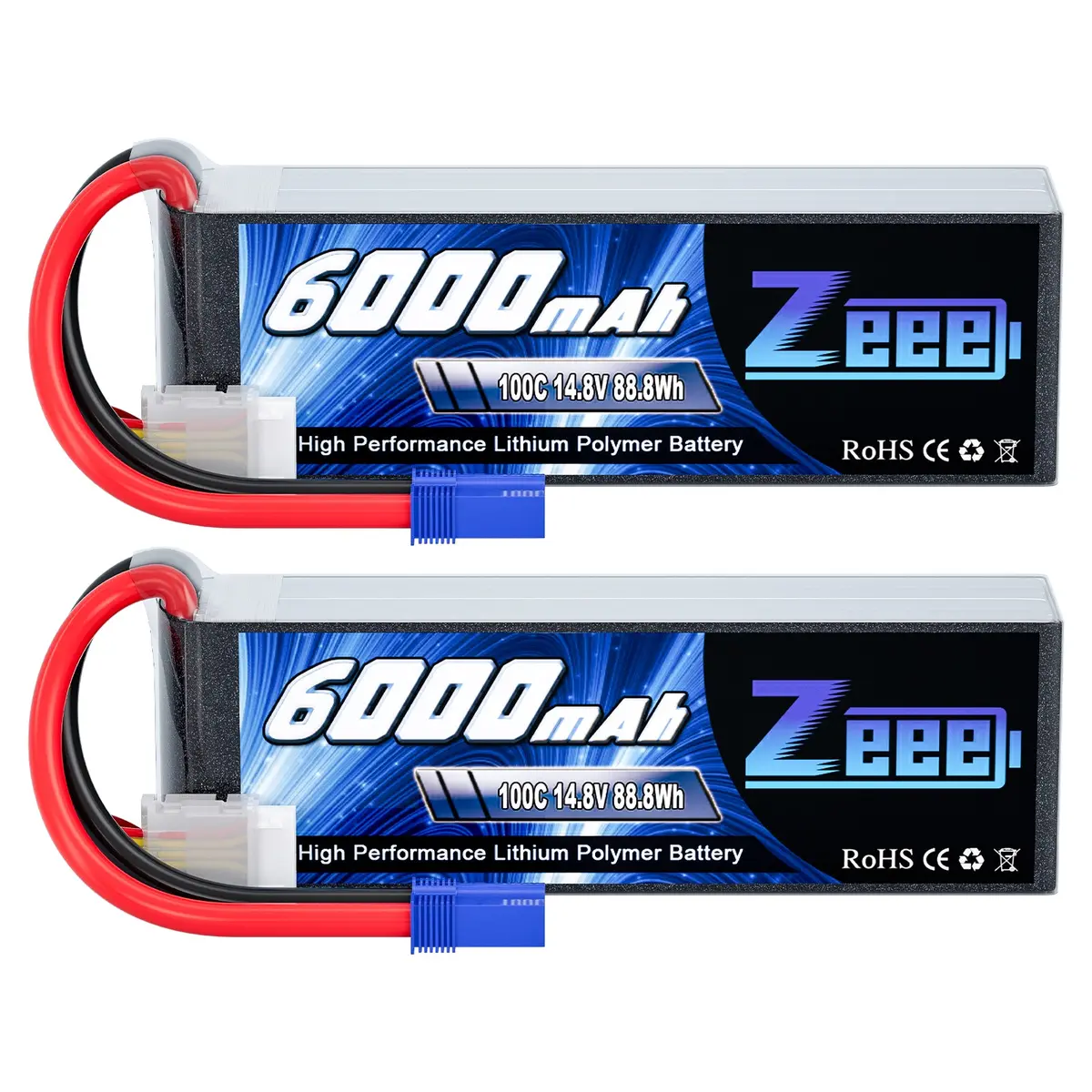 Zeee 4S Lipo Battery 6000Mah 14.8V 100C With Ec5 Plug Soft Case For Airplane Rc Car Rc Models(2 Pack) 1