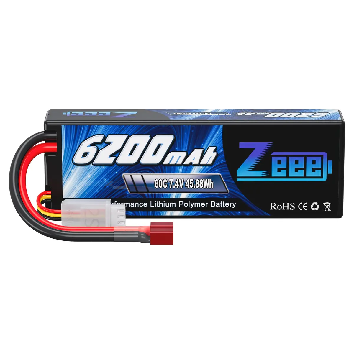 Zeee 2S Lipo Battery 6200Mah 7.4V 60C Hard Case With Deans Connector For Rc Vehicles Car Truck Truggy Boat(1 Pack) 1