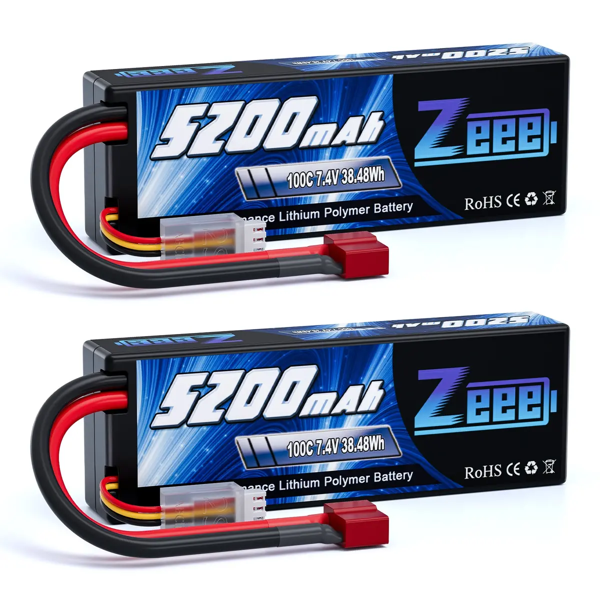 Zeee 2S Lipo Battery 7.4V 5200Mah 100C With Deans T Connector For Rc Car Rc Model(2 Pack) 1