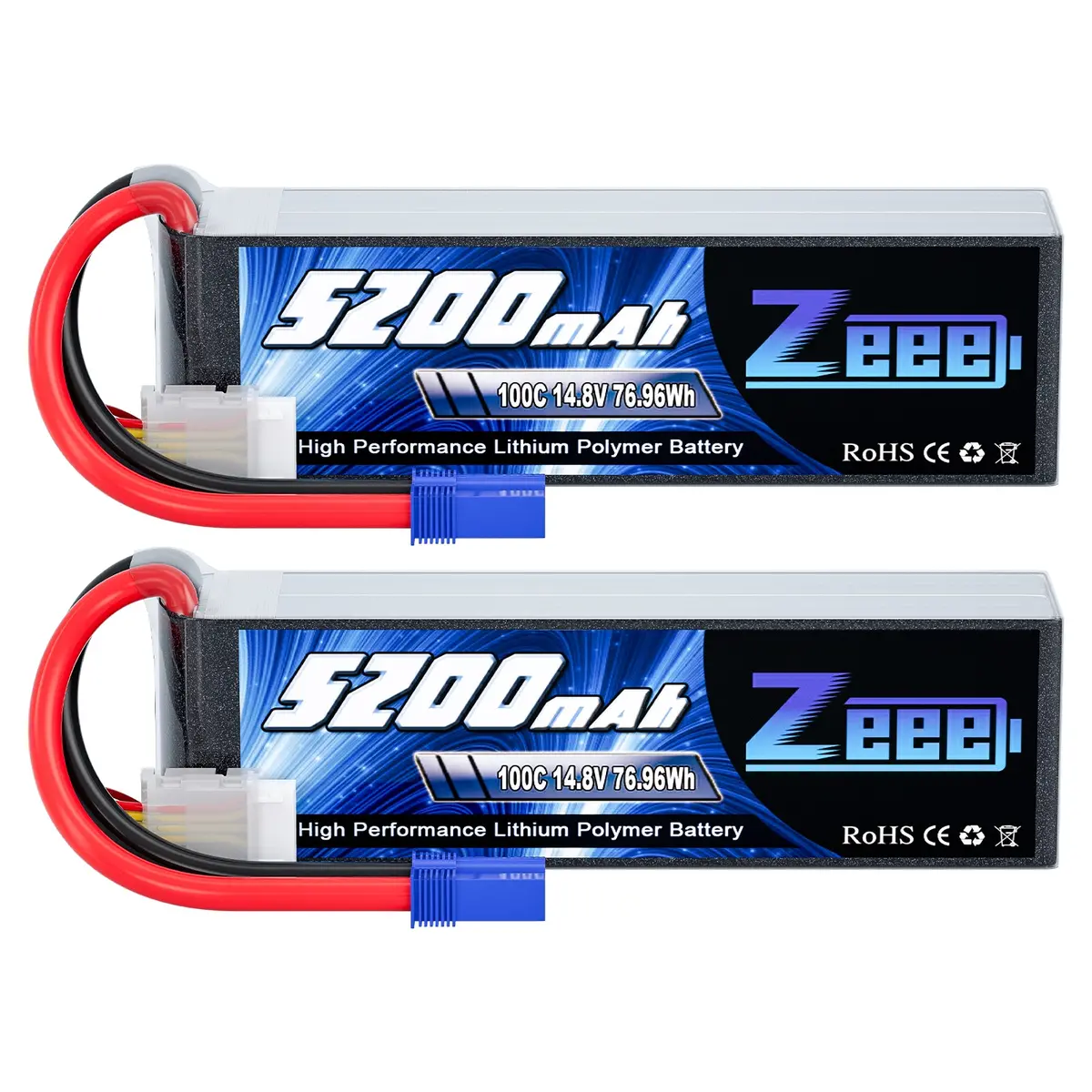 Zeee 4S Lipo Battery 14.8V 5200Mah 100C With Ec5 Plug Soft Case For Rc Plane Rc Car(2 Pack) 1