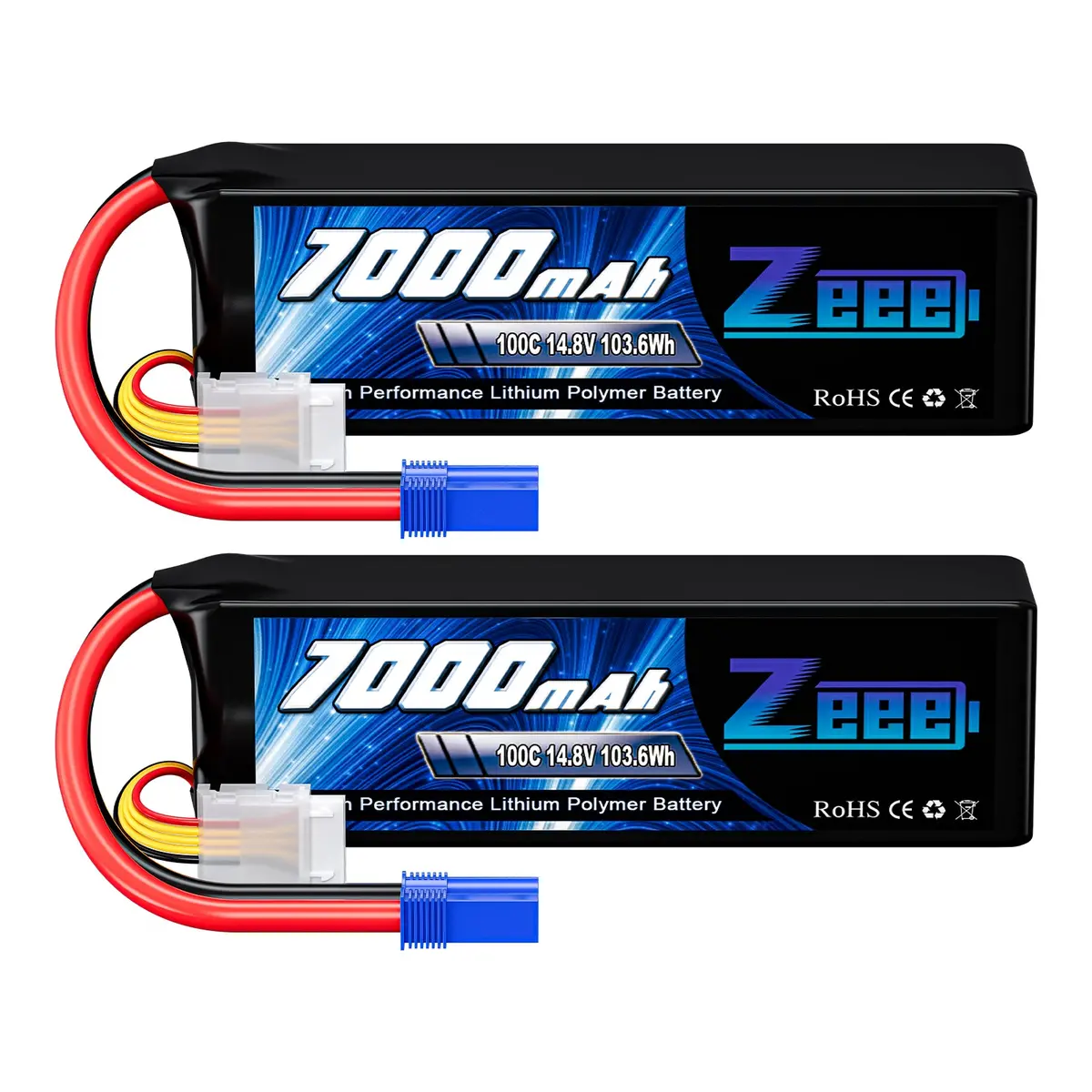 Zeee 4S Lipo Battery 7000Mah 14.8V 100C Soft Case With Ec5 Connector Compatible For Rc Car Racing Hobby (2 Pack) 1