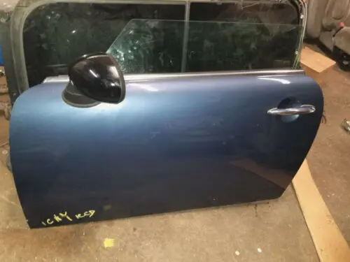 07 08 09 10 11 12 Mini Cooper S Driver Front Blue Door W/ Mirror Glass Handle 1