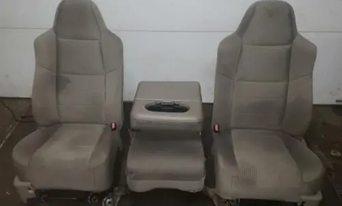 99 -08 Ford F250 F350 F450 Front Tan Cloth Manual Seats Center Console Jump Seat 1
