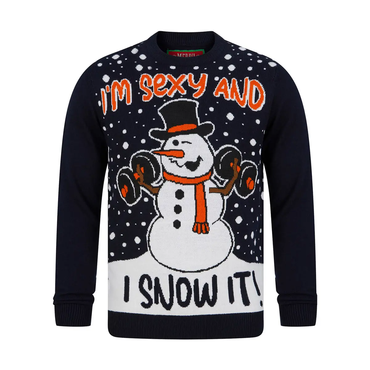 Mens Dumbell Snowman Sexy & I Snow It Christmas Jumper 1
