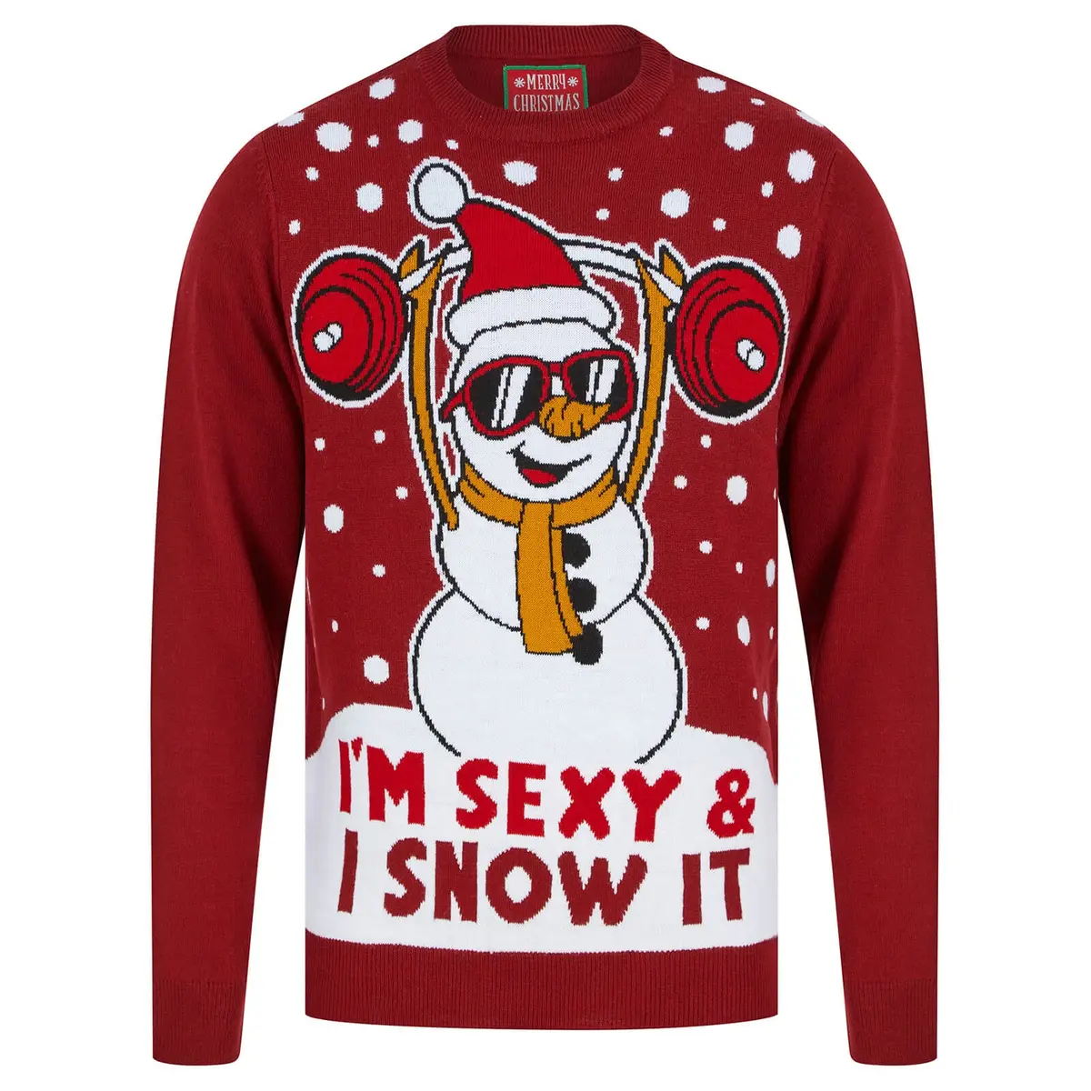 Mens Weightlifting Snowman Sexy & I Snow It Christmas Jumper 1