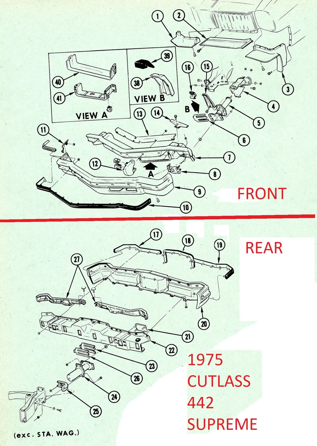 1975 Cutlass Front & Rear Bumper Drawing 1
