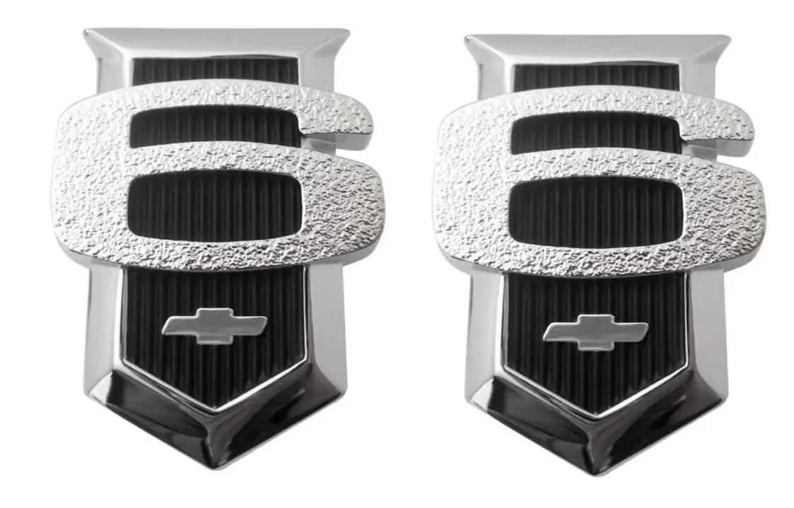 Fender Emblem (Shield) 6Cyl, Black, New, Pr, 62-64 Nova, 63 Impala 1