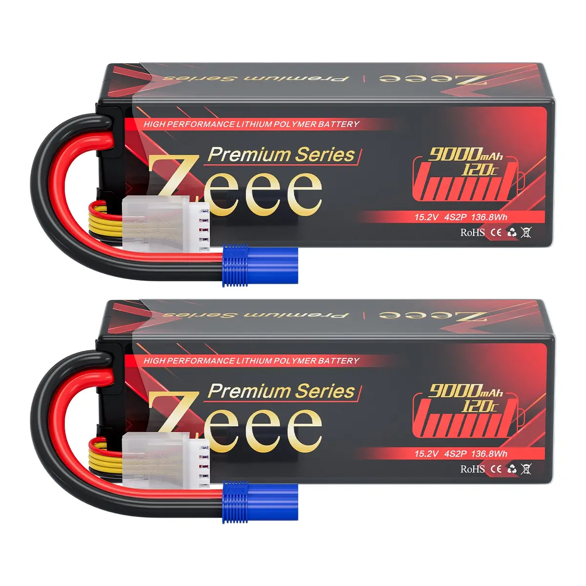 Zeee Premium Series 4S Lipo Battery 9000Mah 15.2V 120C Hard Case With Ec5 Connector For Rc Car Racing Models (2 Pack) 1