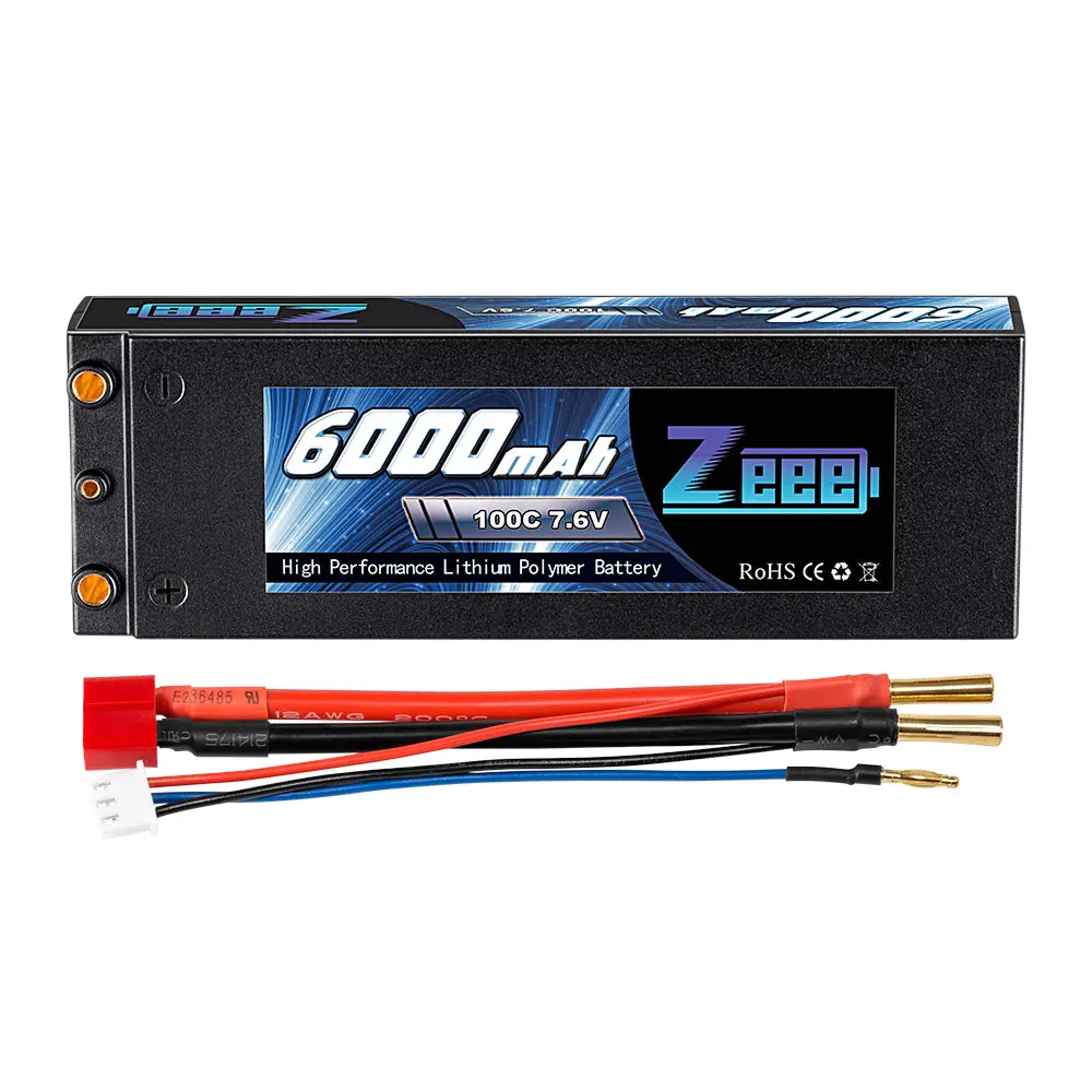 Zeee 2S Lipo Battery 6000Mah 7.6V 100C High-Voltage Hardcase With Deans Connector For Rc Car(4Mm Bullet) 1