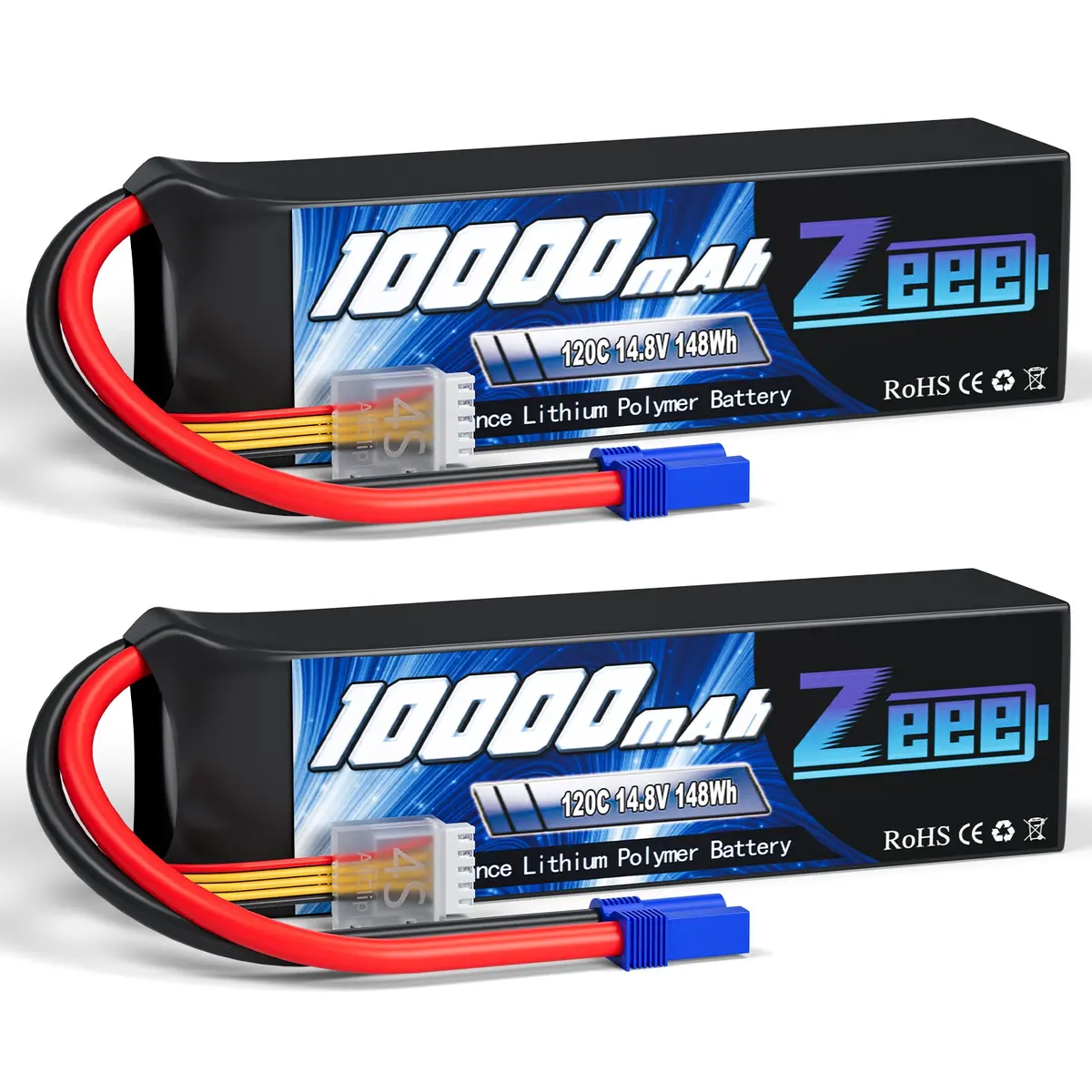 Zeee 4S Lipo Battery 10000Mah 14.8V 120C With Ec5 Connector Soft Case For Rc Car Truck Tank Racing Hobby Models (2 Pack) 1