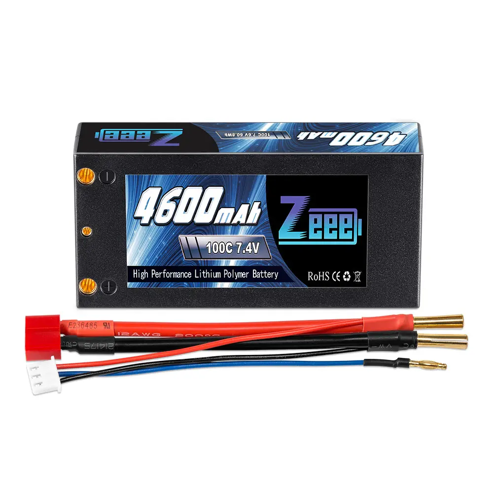 Zeee 2S Shorty Lipo Battery 4600Mah 7.4V 100C Hard Case With 4Mm Bullet Deans Connector For Rc Car Rc Models 1