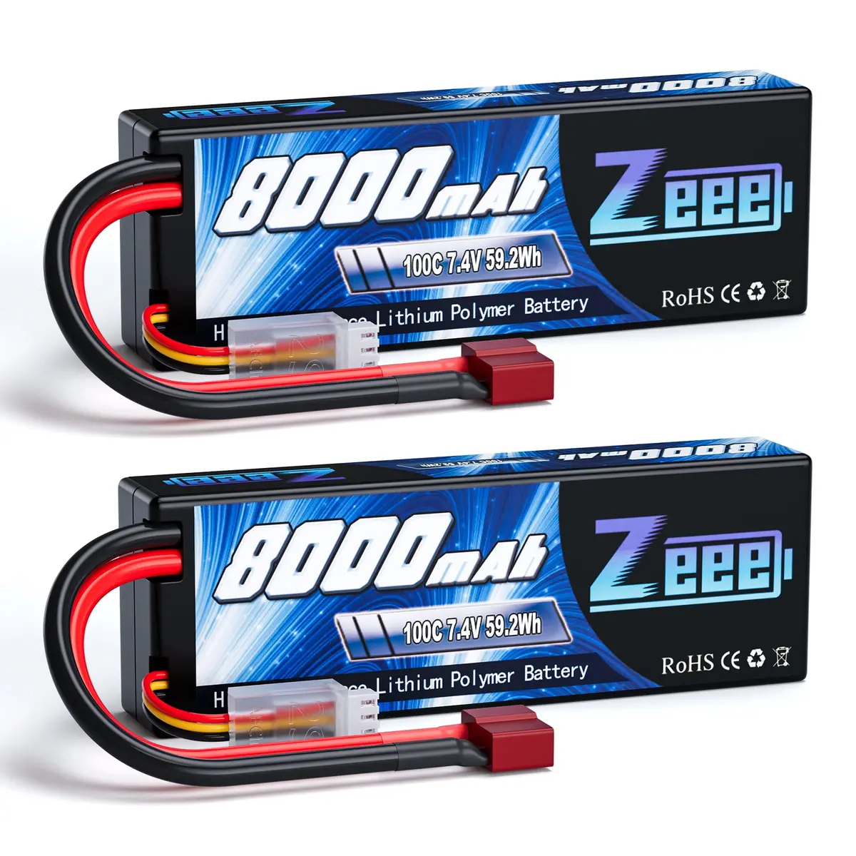 Zeee 2S Lipo Battery 8000Mah 7.4V 100C Hard Case With Deans T Plug For Rc Car Truck Truggy Boat Helicopter(2 Pack) 1