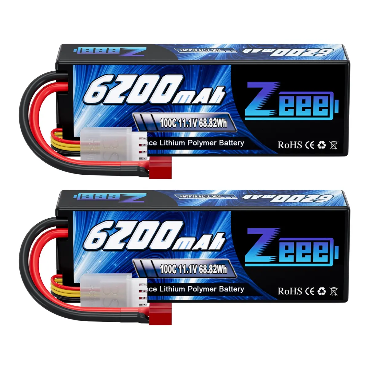 Zeee 3S Lipo Battery 6200Mah 11.1V 100C Hard Case With Deans T Connector For 1/8 1/10 Scale Vehicles Rc Car(2 Pack) 1