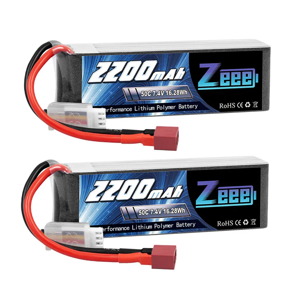 Zeee 2S Lipo Battery 2200Mah  7.4V 50C Soft Pack With Deans Connector For Rc Models (2 Pack) 1