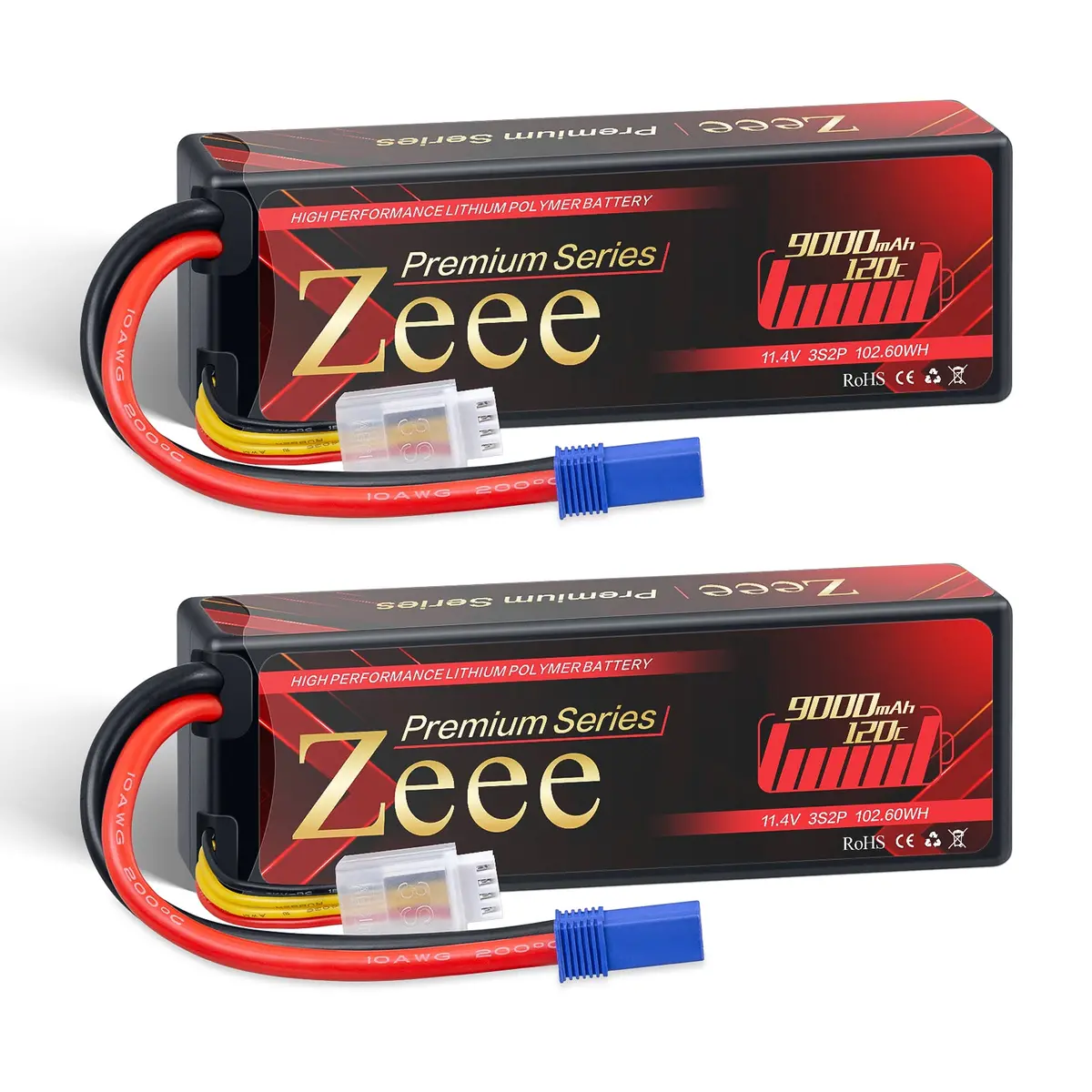 Zeee Premium Series 3S Lipo Battery 9000Mah 11.4V 120C Hard Case Ec5 Connector Hv-Lipo For Rc Car Racing Hobby Models(2 Pack) 1