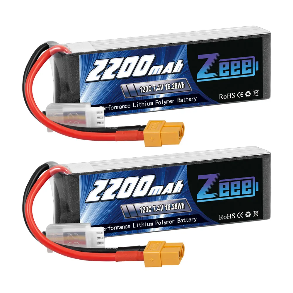 Zeee 2S Lipo Battery 2200Mah 7.4V 120C Soft Case With Xt60 Plug For Rc Models(2 Pack) 1