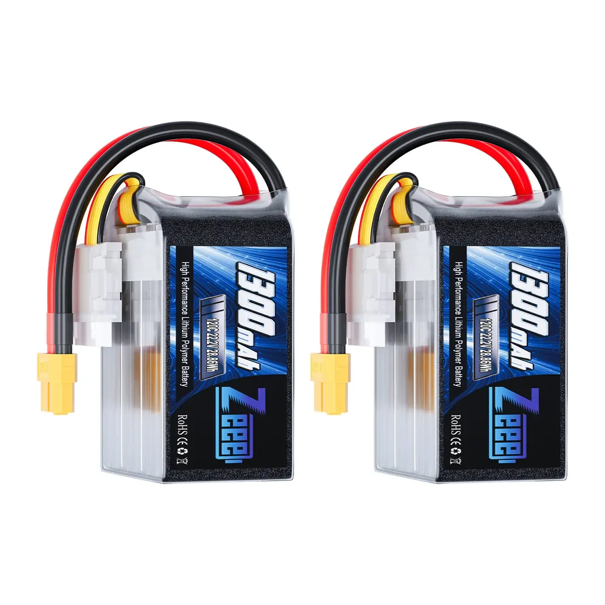 Zeee 6S Lipo Battery 1300Mah 22.2V 120C With Xt60 Plug Rc Graphene Battery For Fpv Drone Airplane Rc Boat Car Racing Models(2 Pack) 1