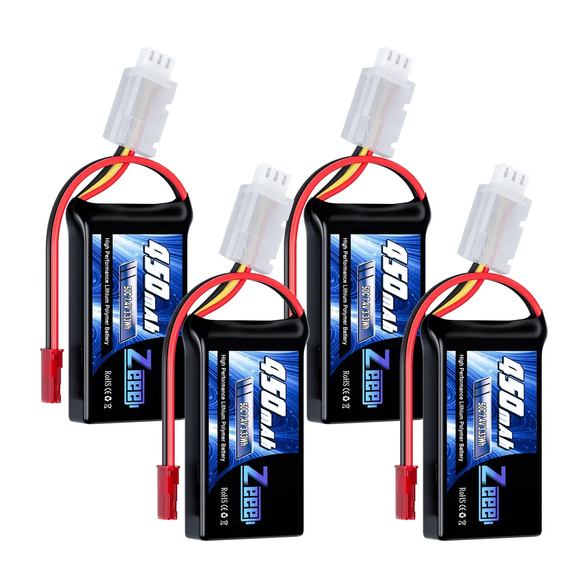 Zeee 2S Lipo Battery 450Mah 7.4V 50C Soft Pack Rc Battery With Jst Plug For Fpv Drone Quadcopter Helicopter Airplane Rc Boat Rc Car Rc Models(4 Pack) 1