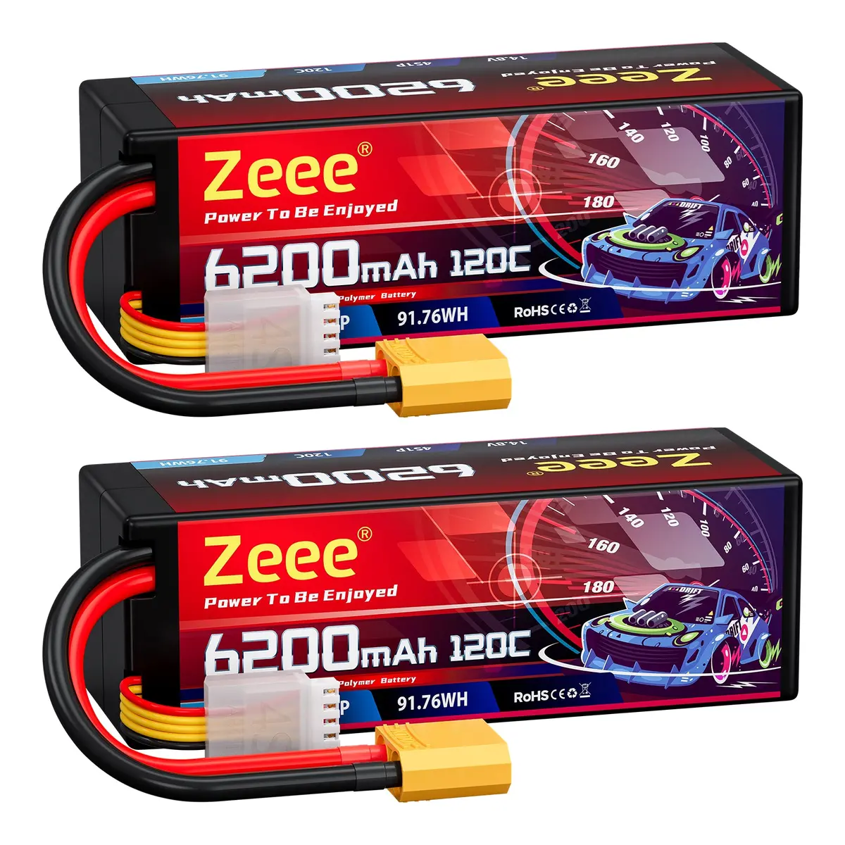 Zeee 4S Lipo Battery 6200Mah 14.8V 120C With Xt90 Connector Hard Case Rc Battery For Car Truck Tank Rc Buggy Truggy Rc Models(2 Pack) 1