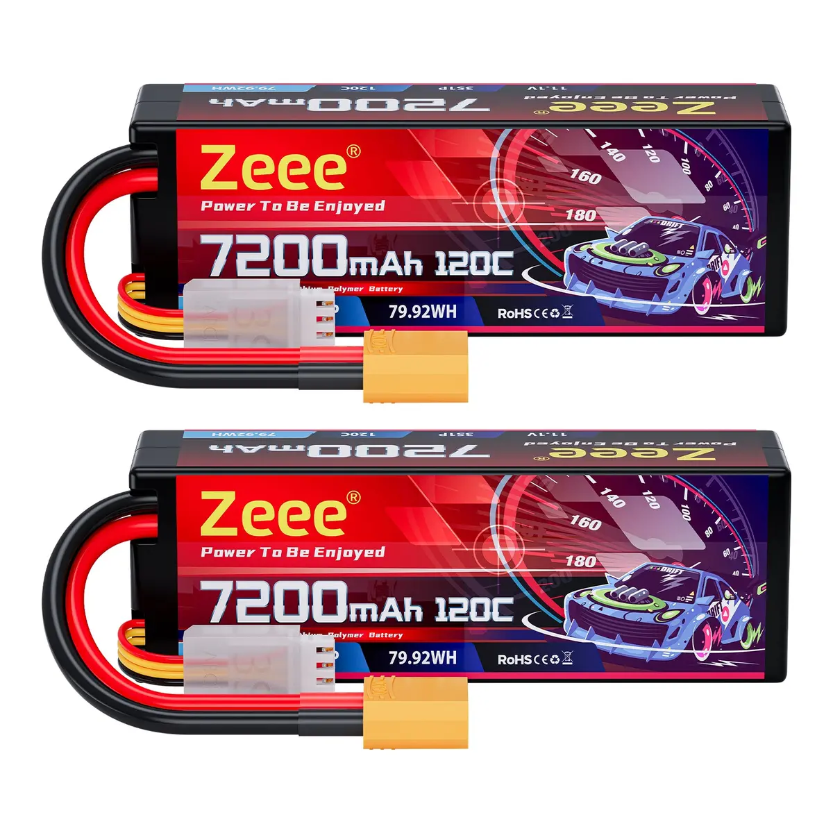 Zeee 3S Lipo Battery 7200Mah 11.1V 120C Hard Case Rc Battery With Xt90 Connector For 1/8 1/10 Scale Vehicles Rc Car Tank Truggy Buggy Rc Trucks Boats(2 Pack) 1