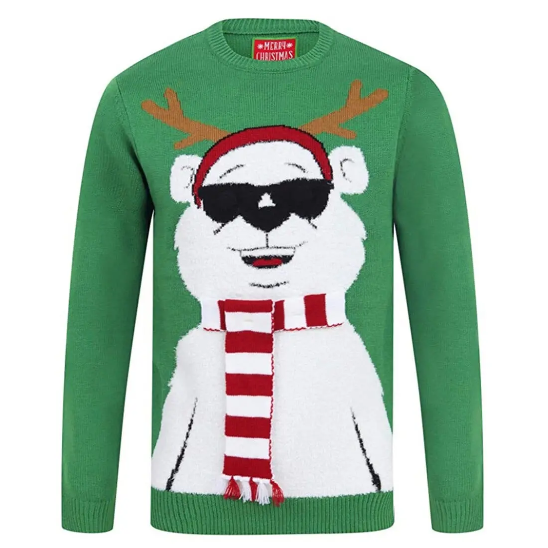 Mens Novelty Christmas Jumper Light Up Knitted Polar Bear 1