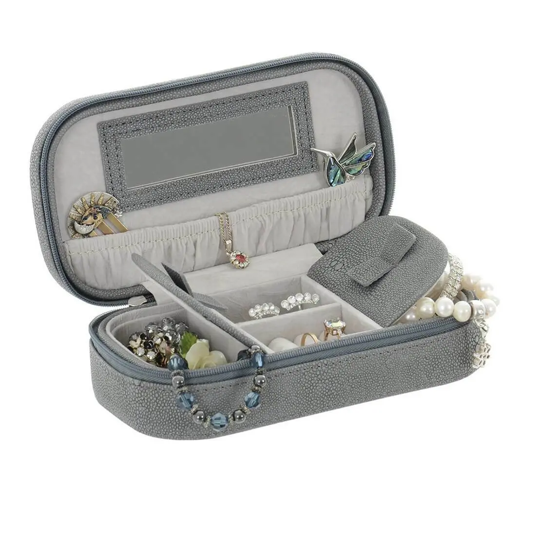 Travel Jewellery Case With Mirror Zip Faux Leather Box 1