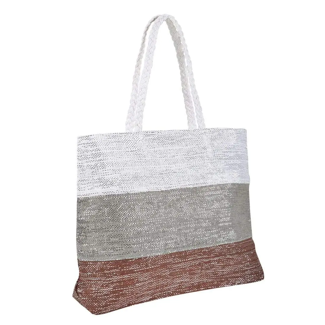 Womens Stripe Sparkle Holiday Beach Shoulder Bag Tote 1