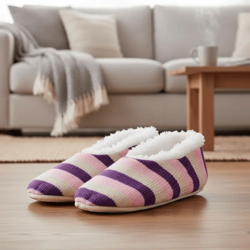 Womens Stripe Knit Ballet Style Slippers With Sherpa Lining 1