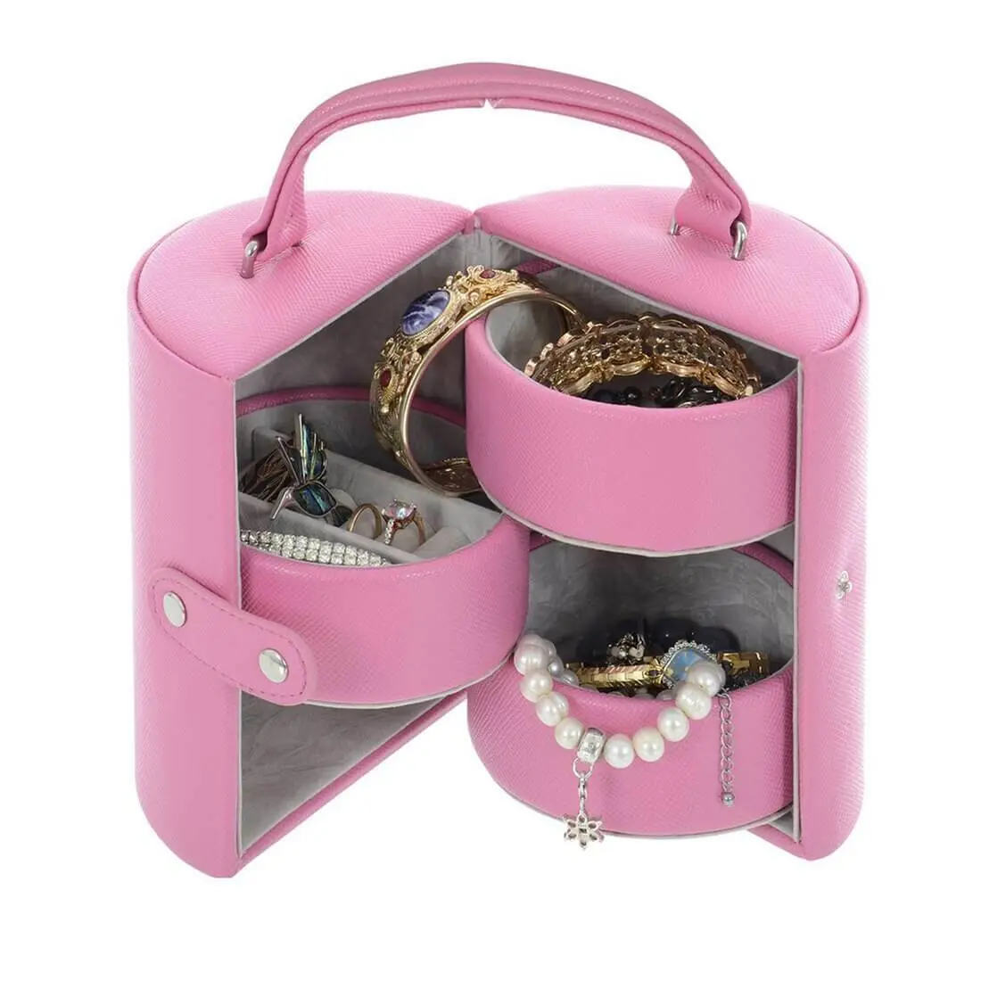 Cylinder Barrel Shaped Jewellery Box With Three Tiers 1