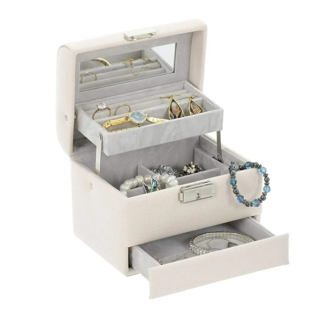 Lockable Faux Leather Jewellery Box With Three Drawers 1