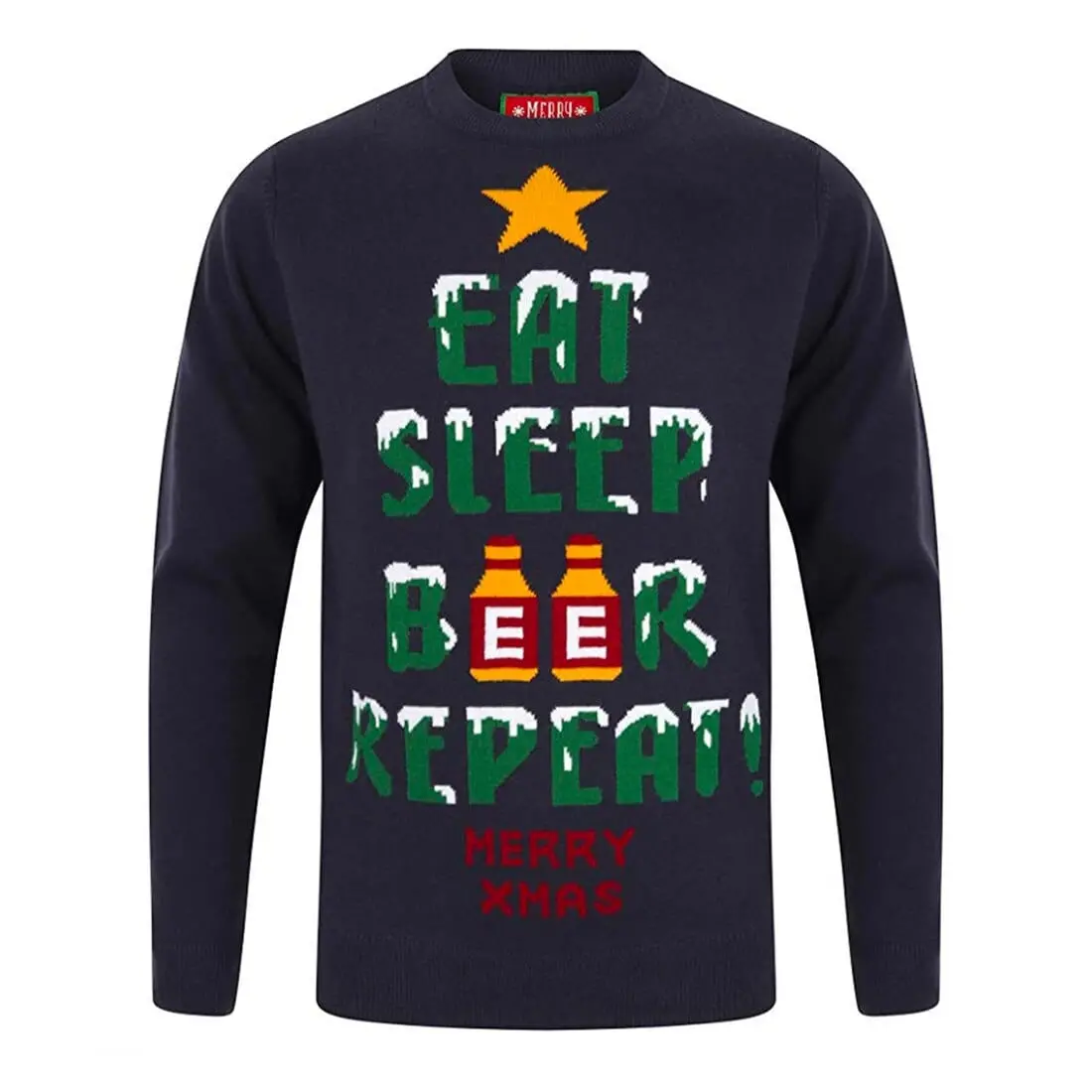 Mens Novelty Christmas Jumper Xmas Eat Sleep Beer Repeat 1