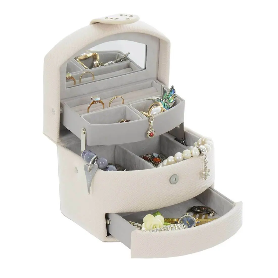 Small Faux Leather Jewellery Box With Three Drawers 1