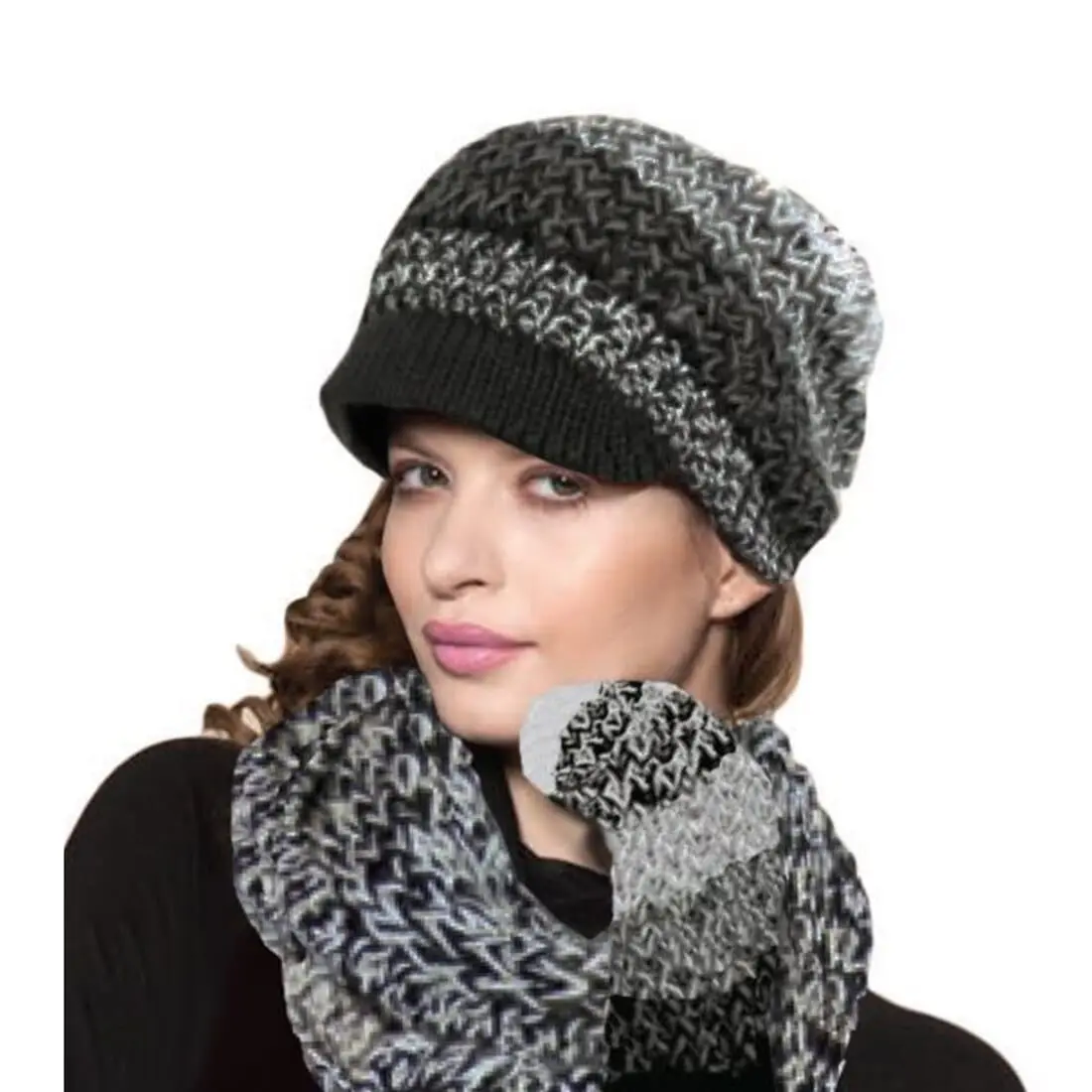 Womens Ontario Beanie Hat With Rib Soft Peak Blue Lilac Grey 1