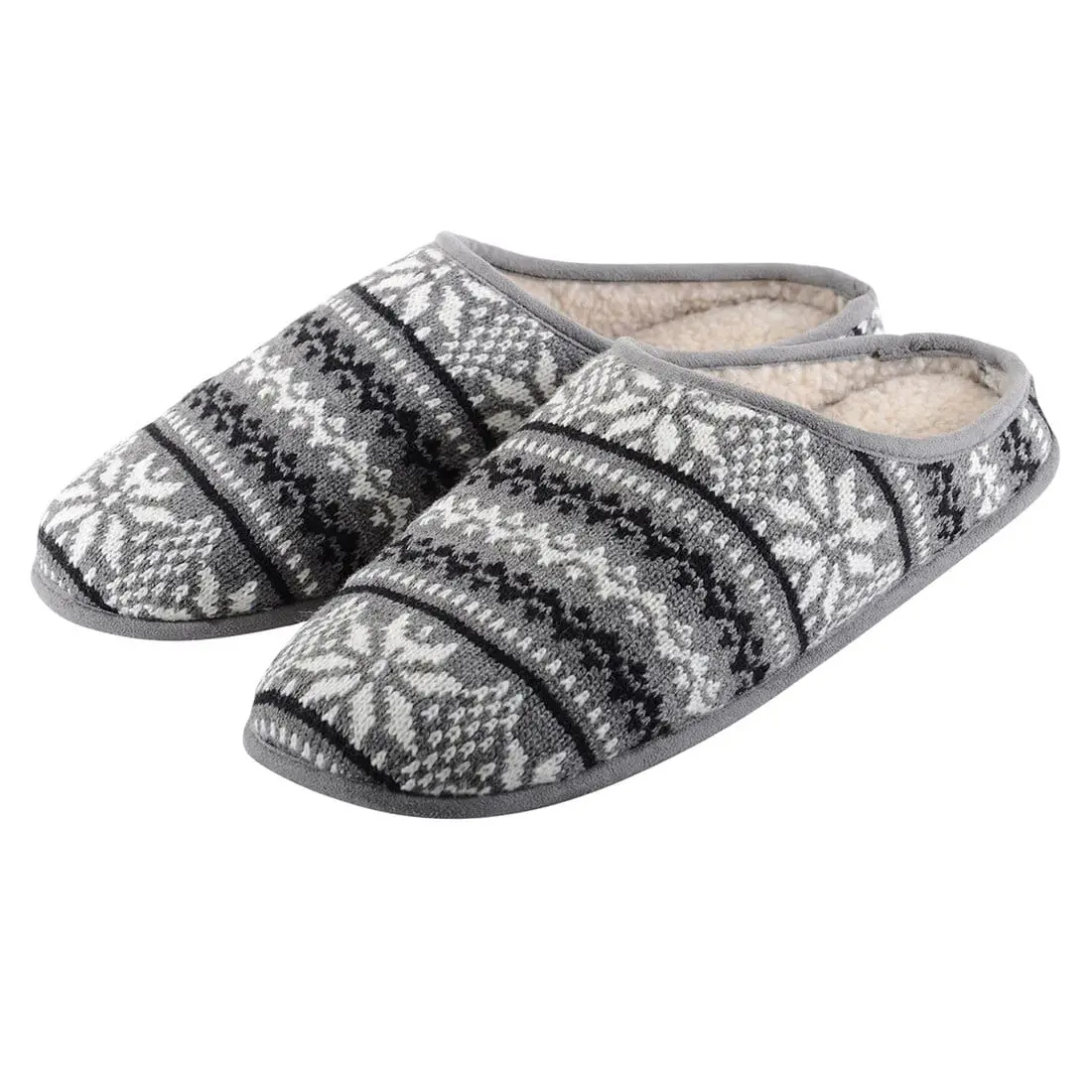 Mens Fairisle Mule Slippers With Faux Sheepskin Lining 4