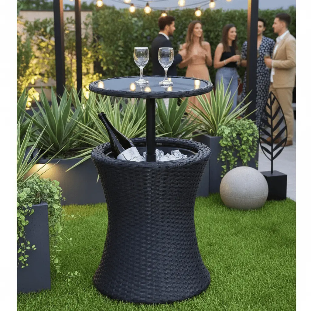 Azuma Drinks Cooler Table Garden Patio Rattan Black Or Grey 1
