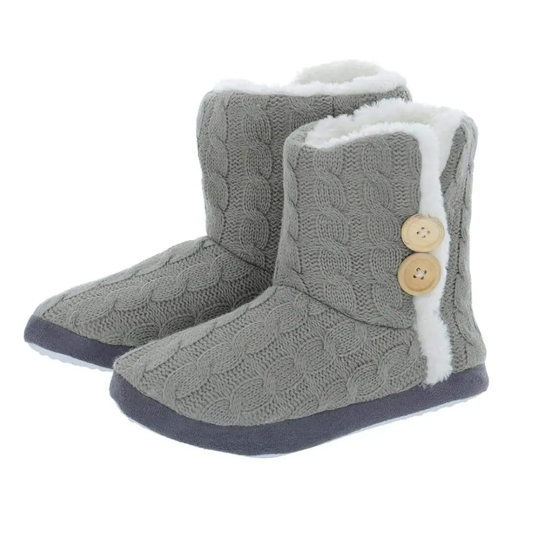 Womens Cable Knit Bootie Slipper With Non Slip Soles 9