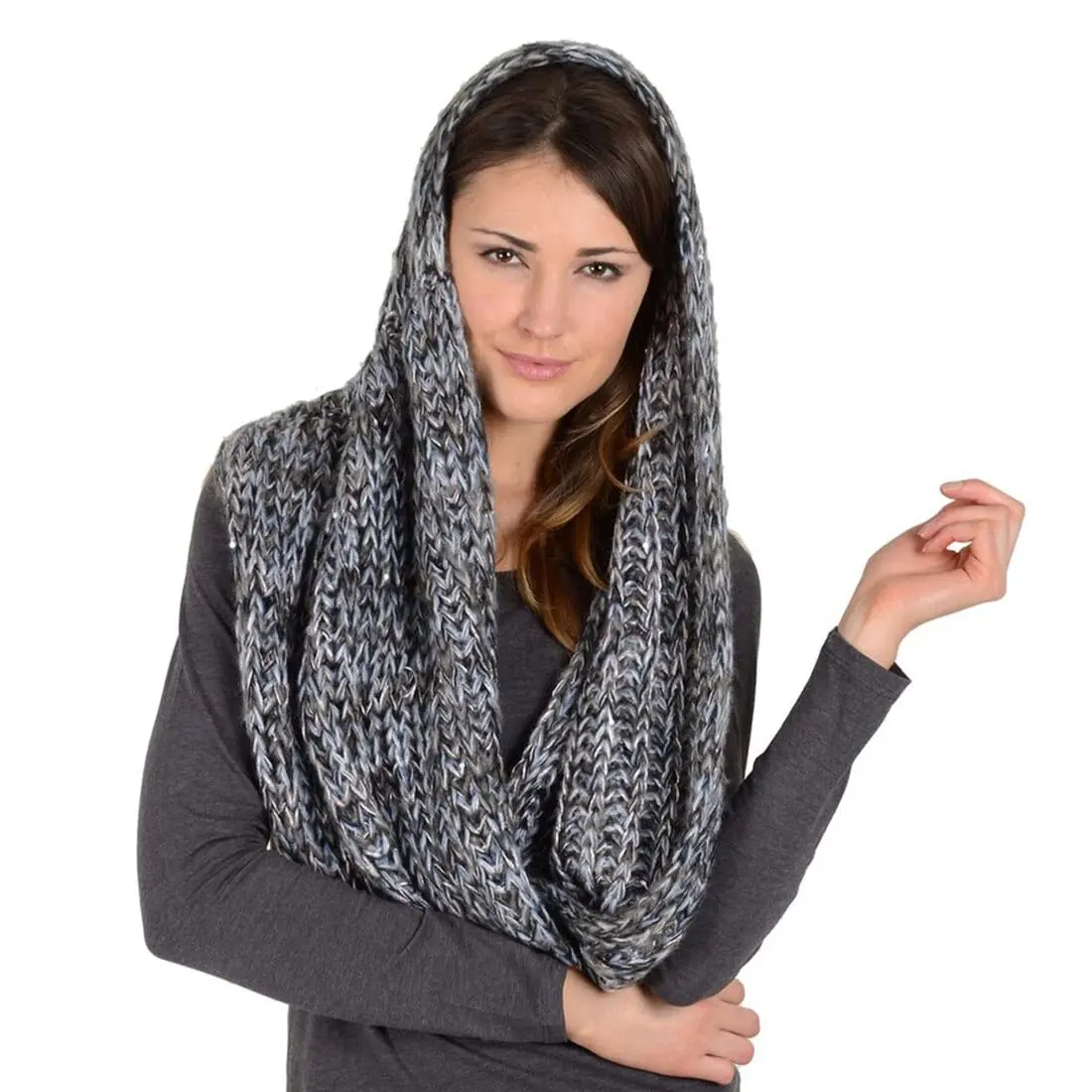 Womens Winter Snood Soft Knit Sparkly Sequins Wrap Scarf 1