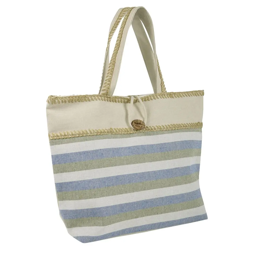Womens Narrow Stripes Canvas Beach Shopping Shoulder Bag 1