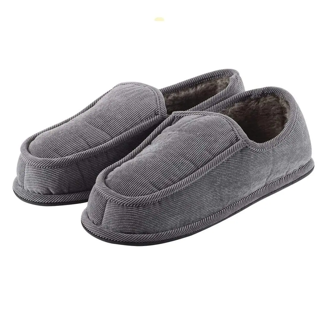 Mens Cord Slippers With Faux Fur Lining And Non-Slip Sole 1