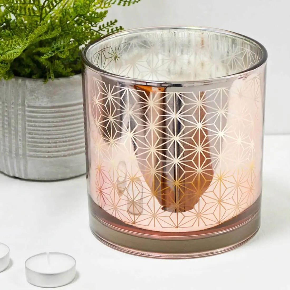 Large Unscented Candle Lantern Electroplated Glass Holder 15Cm 1