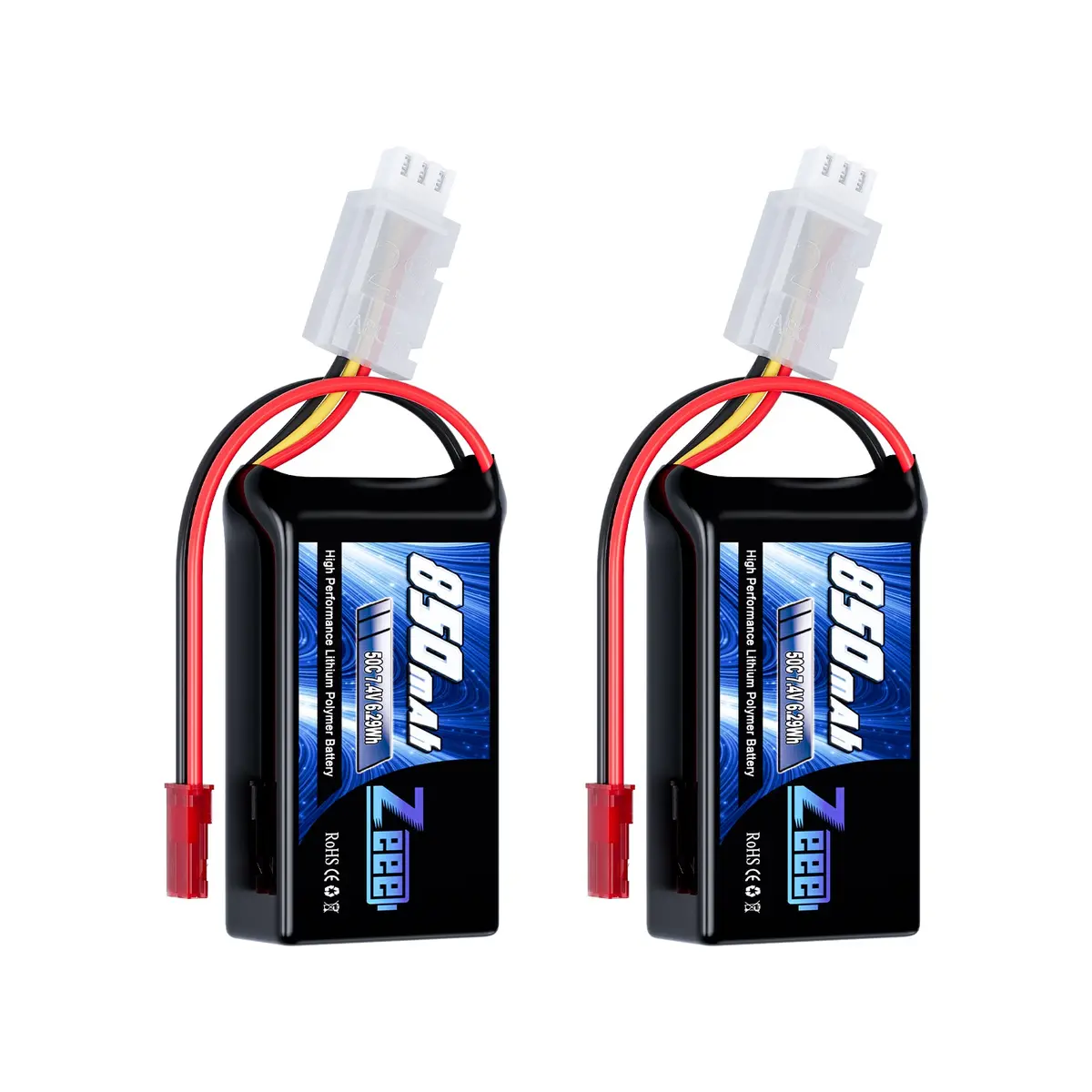 Zeee 2S Lipo Battery 850Mah 7.4V 50C Soft Pack Rc Battery With Jst Connector For Fpv Drone Quadcopter Airplane Rc Boat Helicopter Rc Car Rc Models(2 Pack) 1
