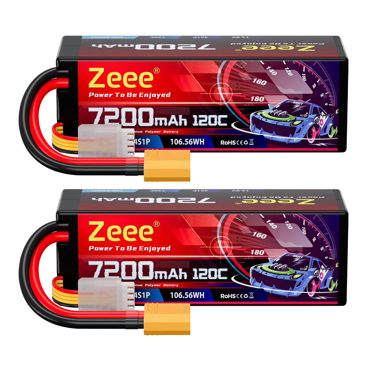 Zeee 4S Lipo Battery 7200Mah 14.8V 120C Hard Case Rc Battery With Xt90 Connector For 1/8 Buggy Rc Car Truck Tank Rc Truggy Racing Models(2 Pack) 1