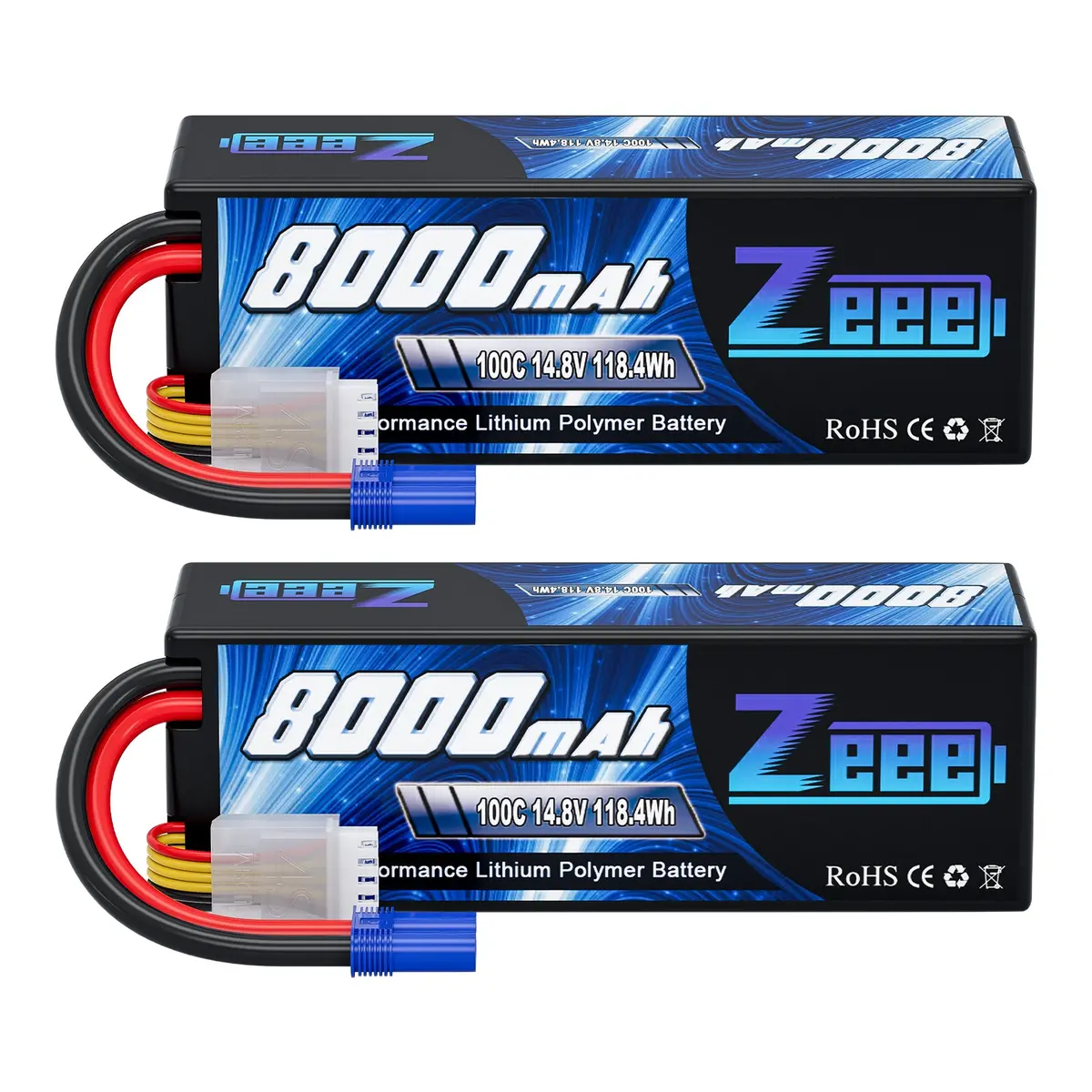 Zeee 4S Lipo Battery 8000Mah 14.8V 100C With Ec5 Connector Hard Case For Rc Car Rc Models(2 Pack) 1