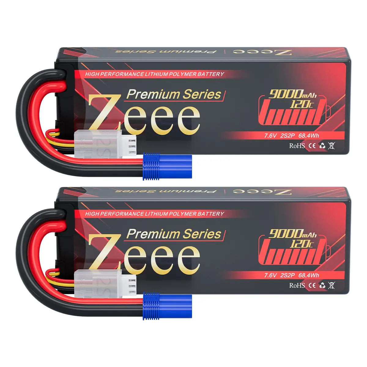 Zeee Premium Series 2S Lipo Battery 9000Mah 7.6V 120C Hv-Lipo Hard Case Battery With Ec5 Connector For Rc Car Rc Models (2 Pack) 1
