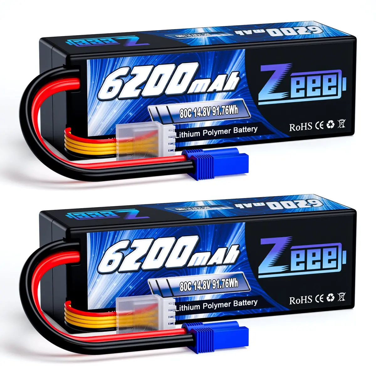 Zeee 4S Lipo Battery 6200Mah 14.8V 80C Hard Case With Ec5 Connector For Rc Car Rc Models(2 Packs) 1